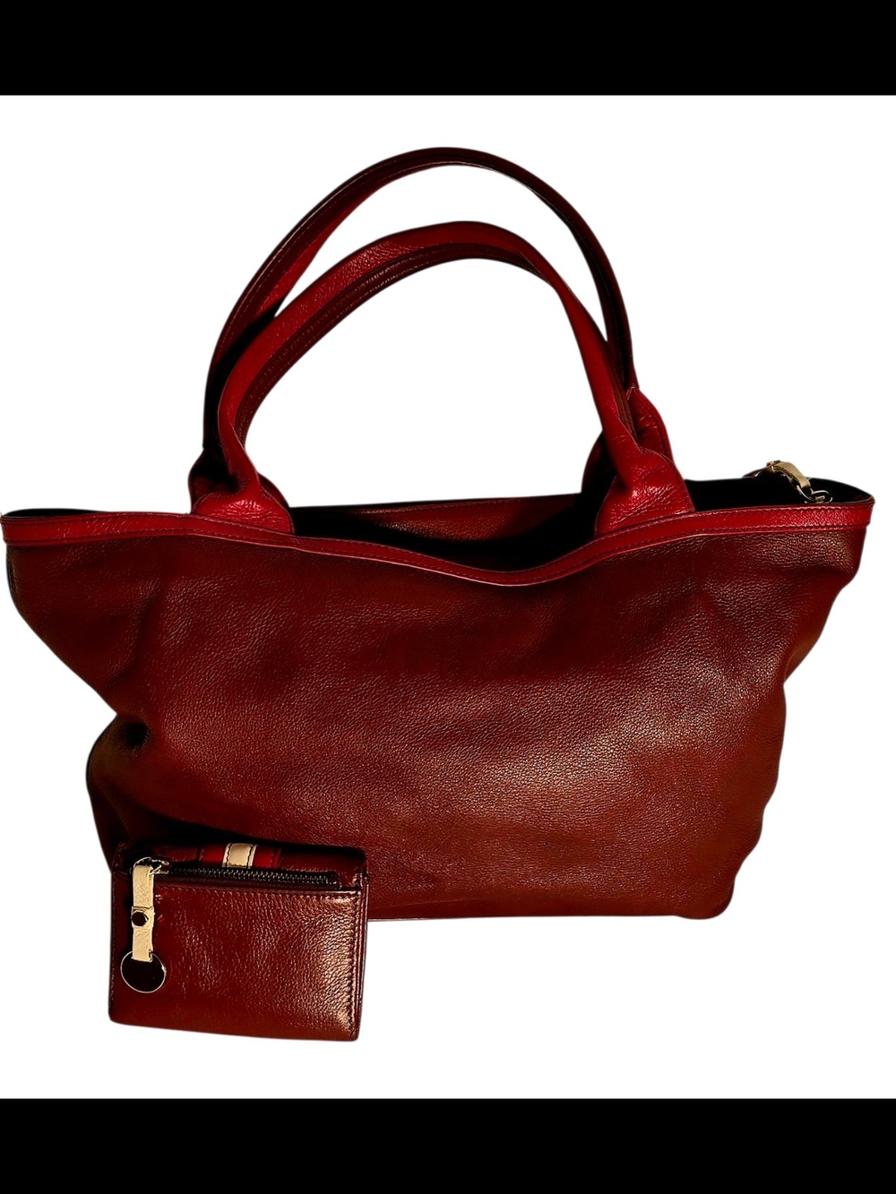 Marc by Marc Jacobs Red Burgundy Leather Tote Bag + Matching Wallet Set